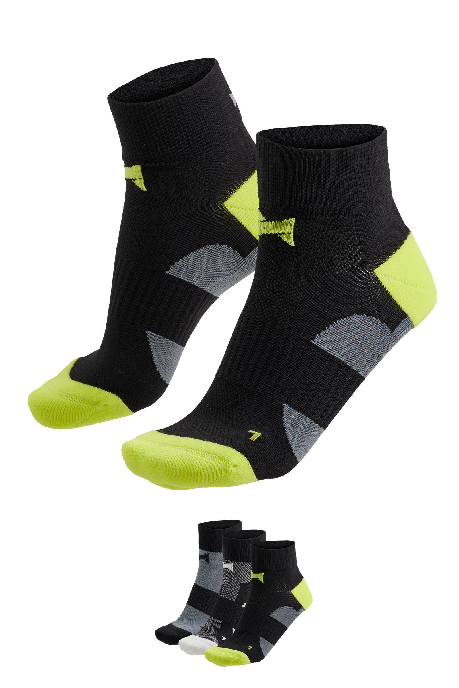 Xtreme fietssokken - set van 3 zwart/grijs/limegroen