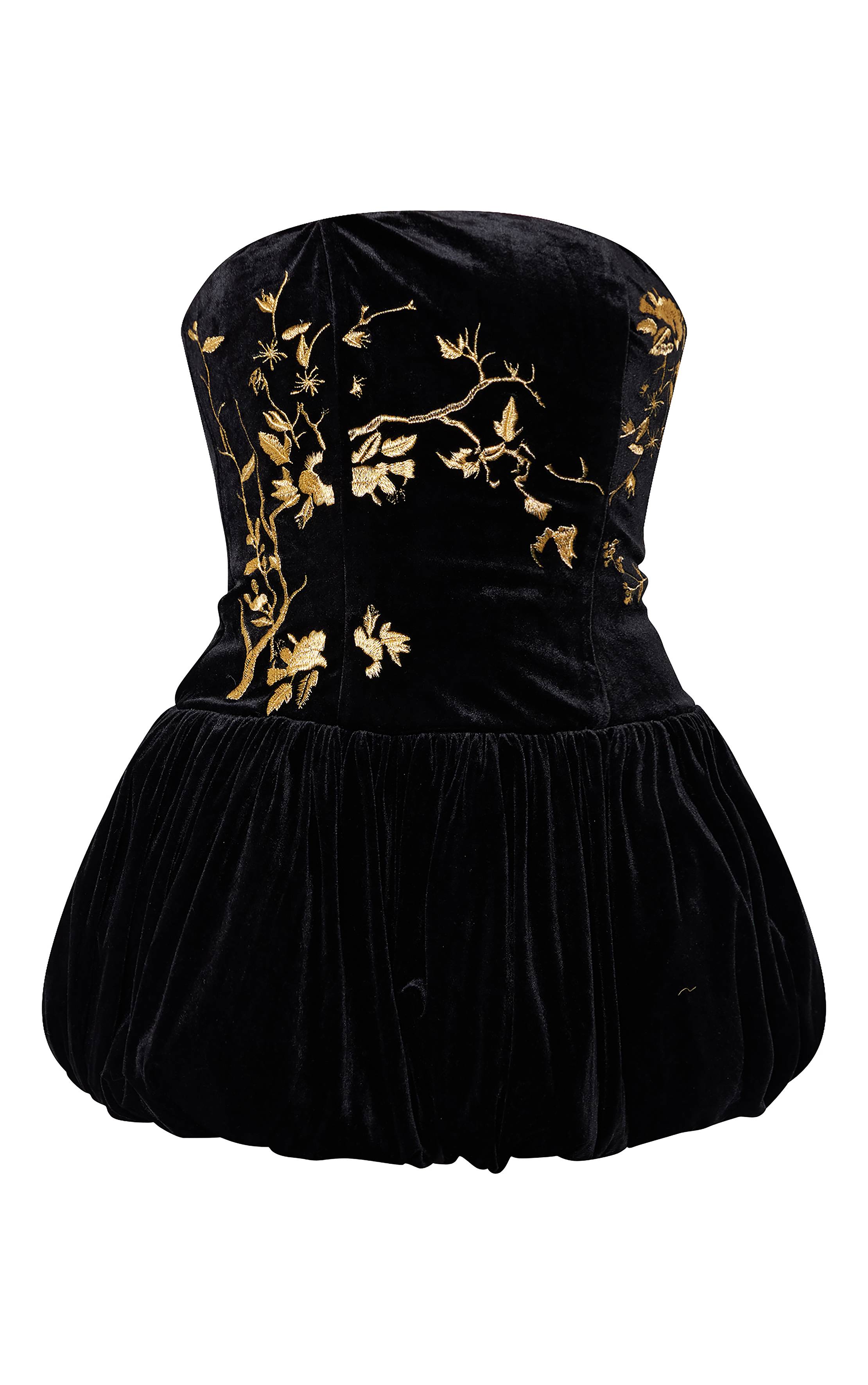 Noir Robe Bouffante En Velours Avec Détails Brodés