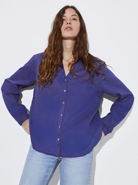 Camisa de algodão de manga comprida - Azul