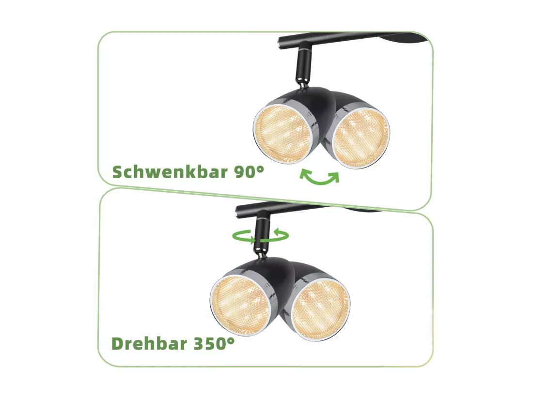 NETTLIFE Spot de plafond LED 2 ampoules moderne 4W noir 3000K orientable 350°