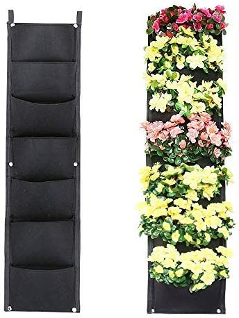 (100x30cm) Hängende Filz Pflanzen Tasche Senkrechte Deko Blumenwand mit 6 Fächer - Grau