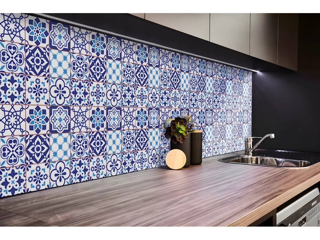 Panneaux muraux en vinyle, Planches en vinyle adhésives - 100x50 cm - Motif azulejo