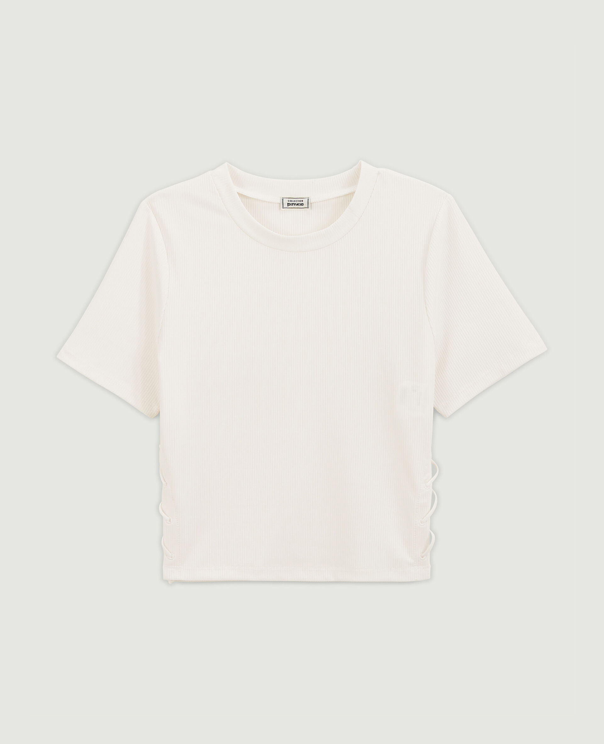 Top en maille côtelée avec découpes et lacets - Blanc