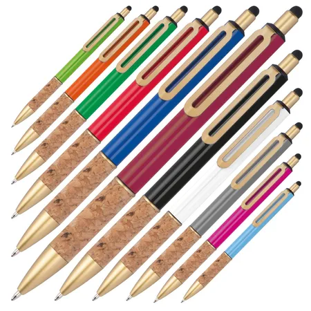 Macma Touchpen Metall-Kugelschreiber mit Korkgriffzone, 11 Stück in 11 verschiedenen Farben