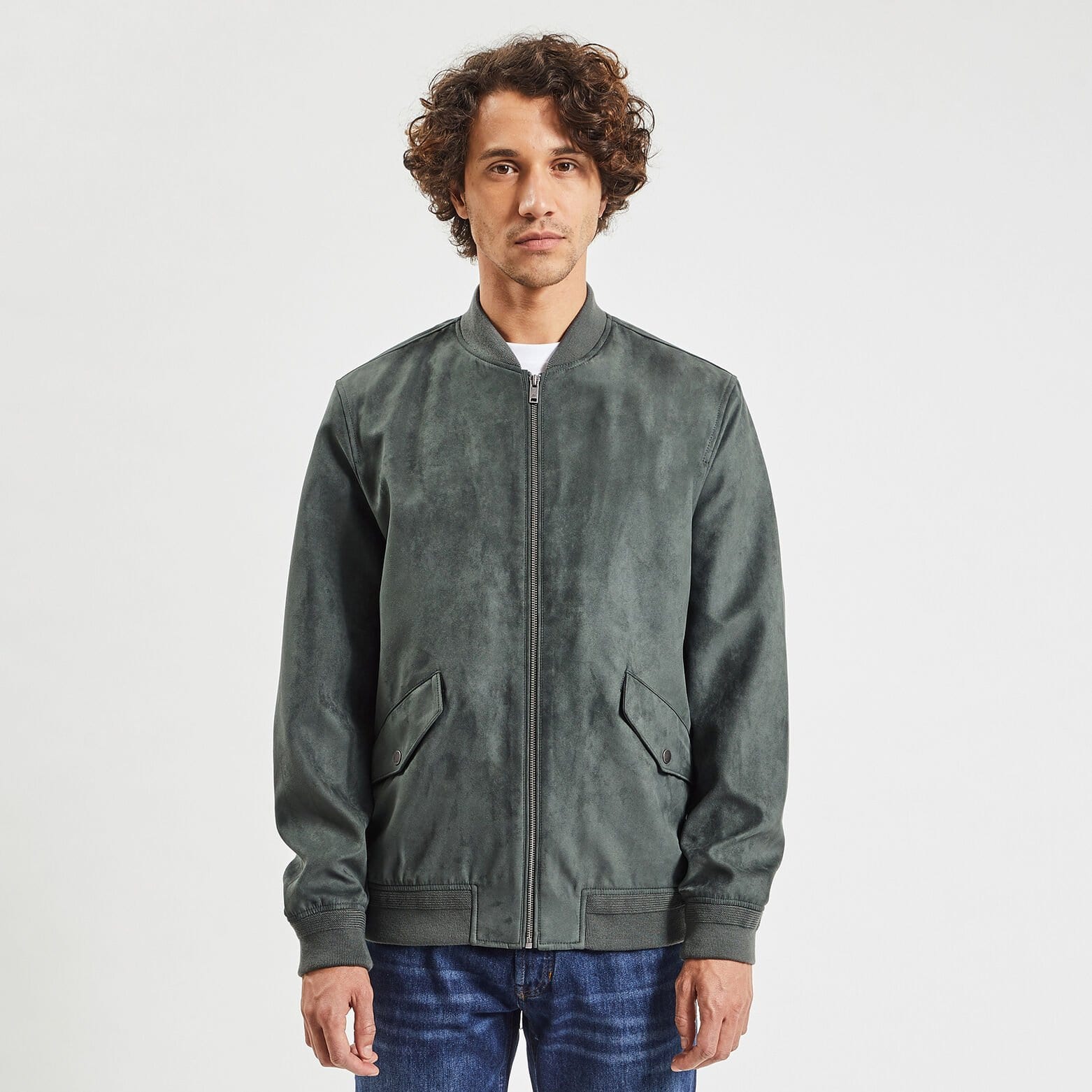 Blouson zippé aspect velours Gris foncé