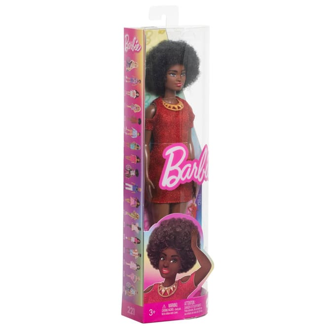 Barbie - Fashionista Puppe - Schwarze Haare - Rotes Kleid