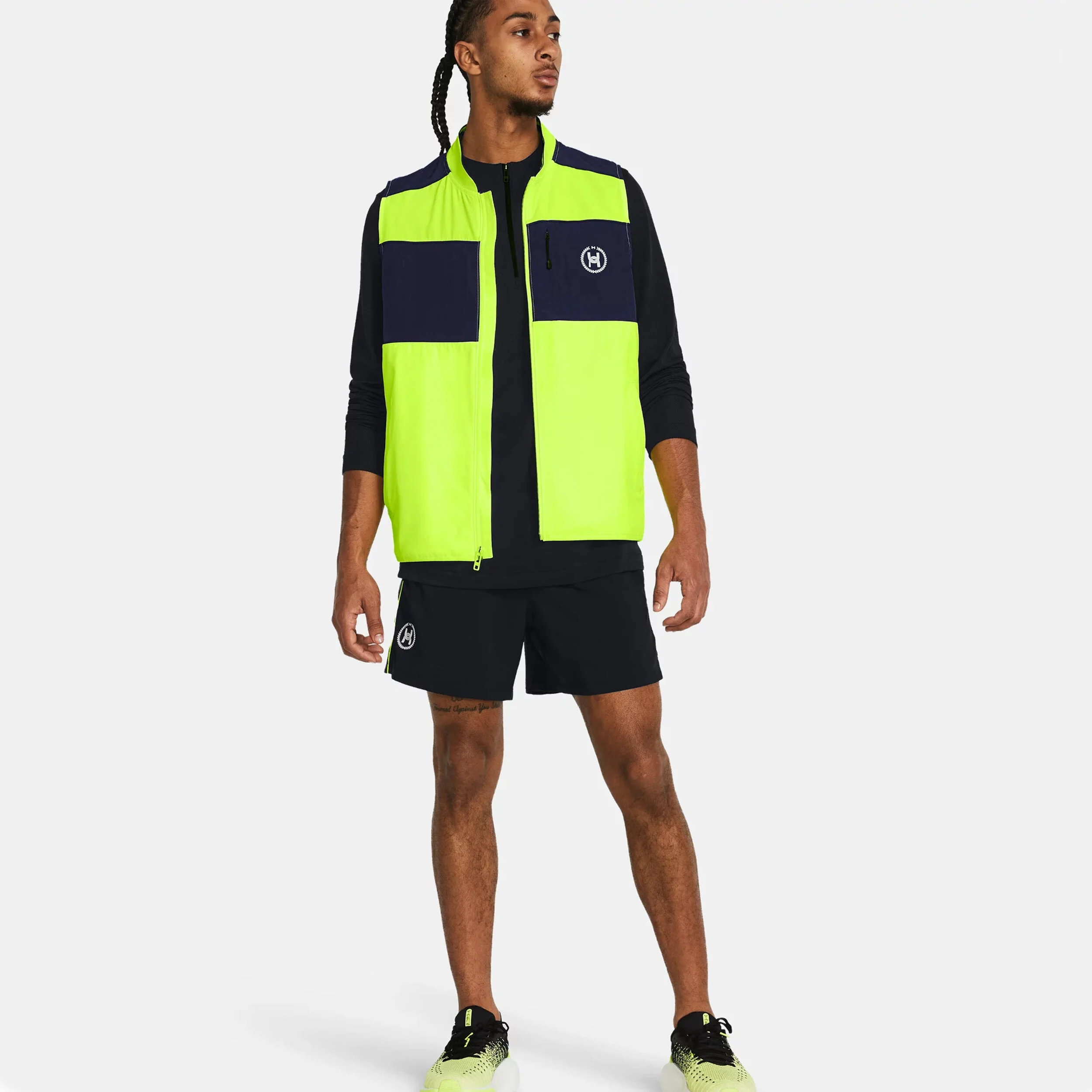 Under Armour Run Everywhere Gilets De Course Hommes - Jaunes Fluo , Bleu Foncé
