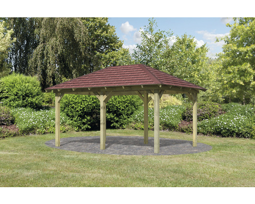 Karibu Eco Taura paviljoen met dakshingles, 289 x 429 cm, drukgeïmpregneerd