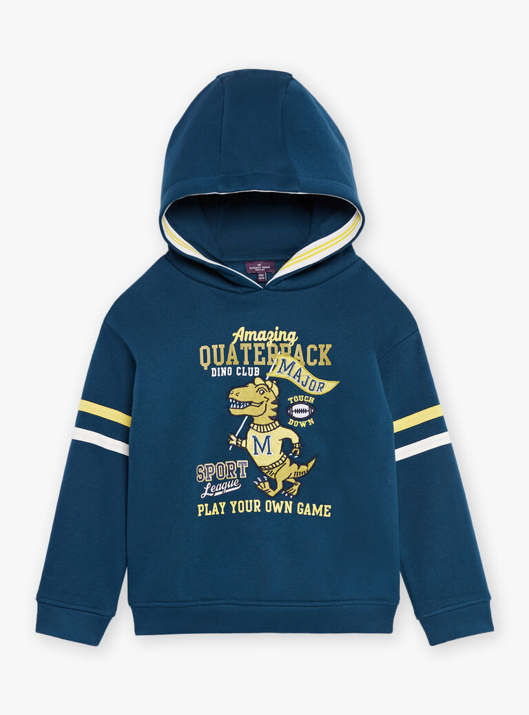 Sweat à capuche bleu pétrole et jaune