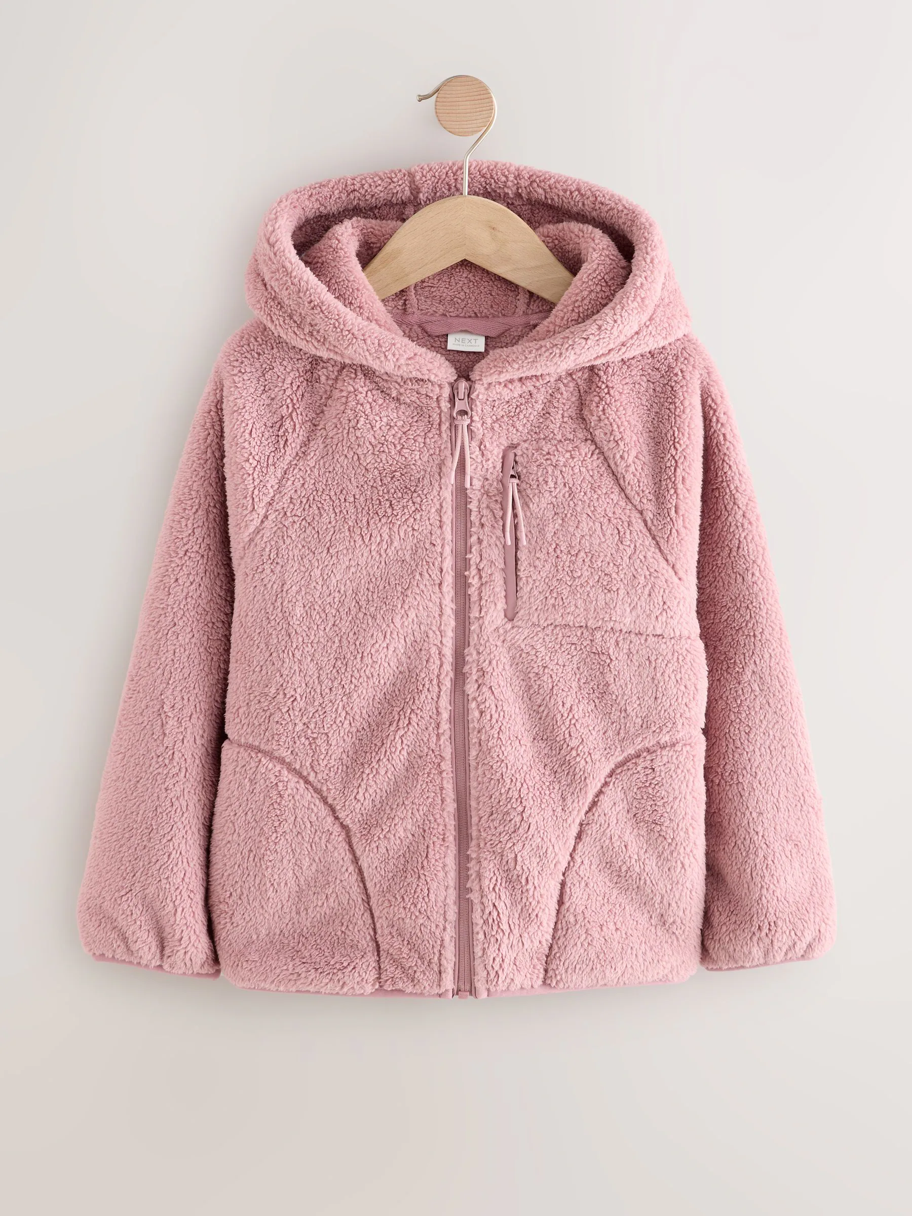 Roze - Fleecejack met capuchon en ritssluiting (3-16jr)