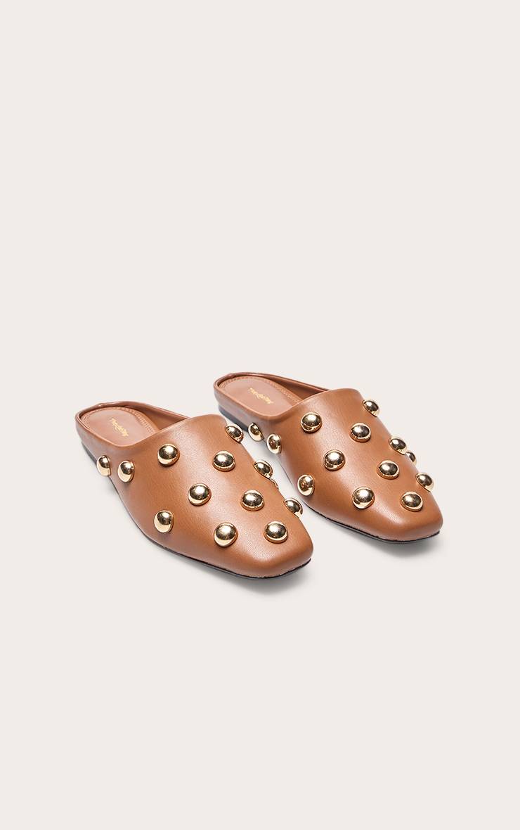 Marron Mules À Enfiler Avec Clous Bombés