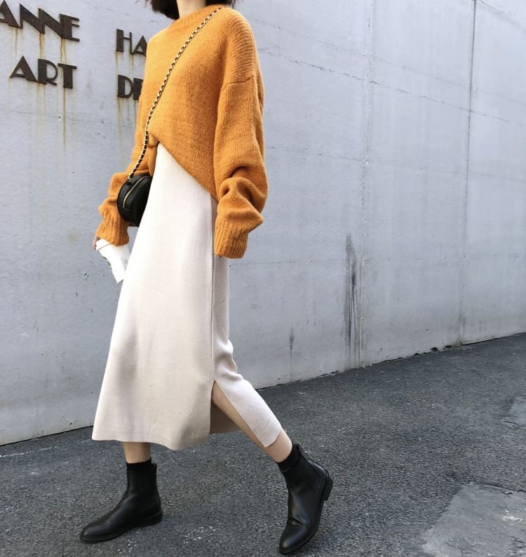 Mikiko - Midi-rok met split en breisel