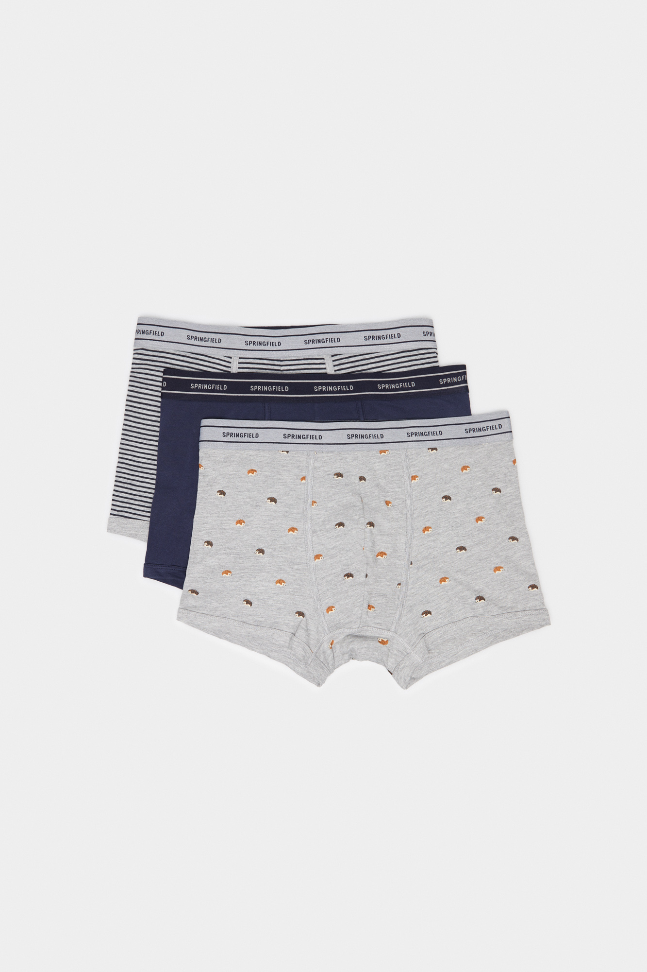 Conjunto de 3 cuecas boxer de algodão com estampa de ouriço