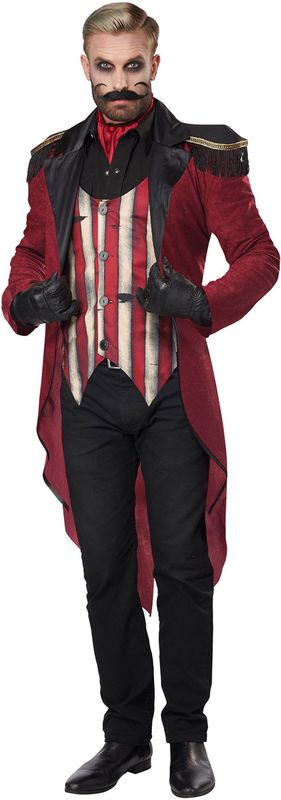 Carnavalskostuum - Kwaadaardige Dierentemmer - Rood - Volwassenen - Inclusief Jas, Gilet, Kraag, Hoed en Masker