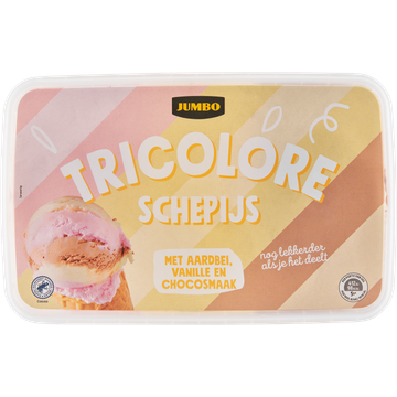 Jumbo Tricolore Schepijs met Aardbei, Vanille en Chocosmaak 1250 g