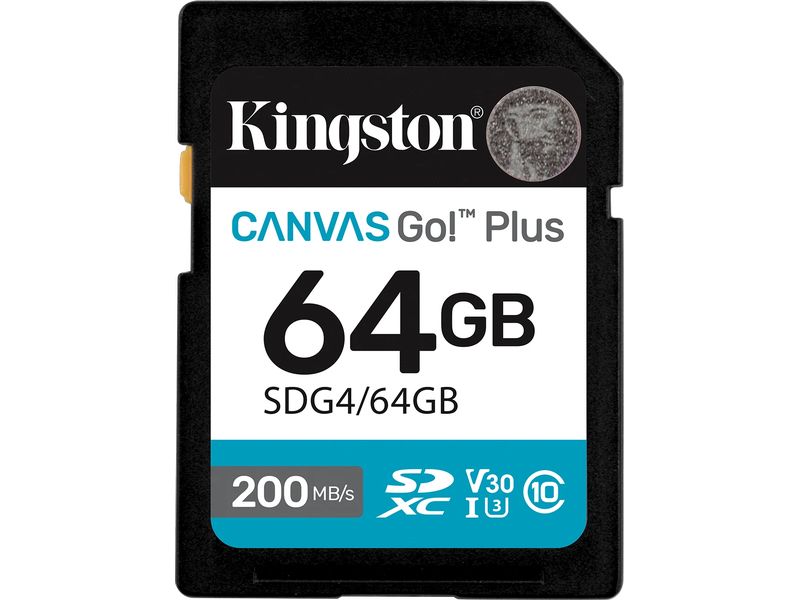 Kingston SDXC-Karte Canvas Go! Plus 64 GB SD-Karte UHS-I U3, 200 MB/s / 70 MB/s, ‎Klasse 10