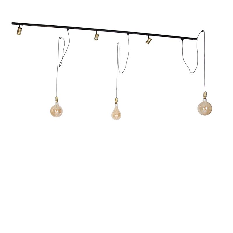Modern railsysteem met 3 spots en 3 hanglampen goud 1-fase - Iconic Cavalux Jeana