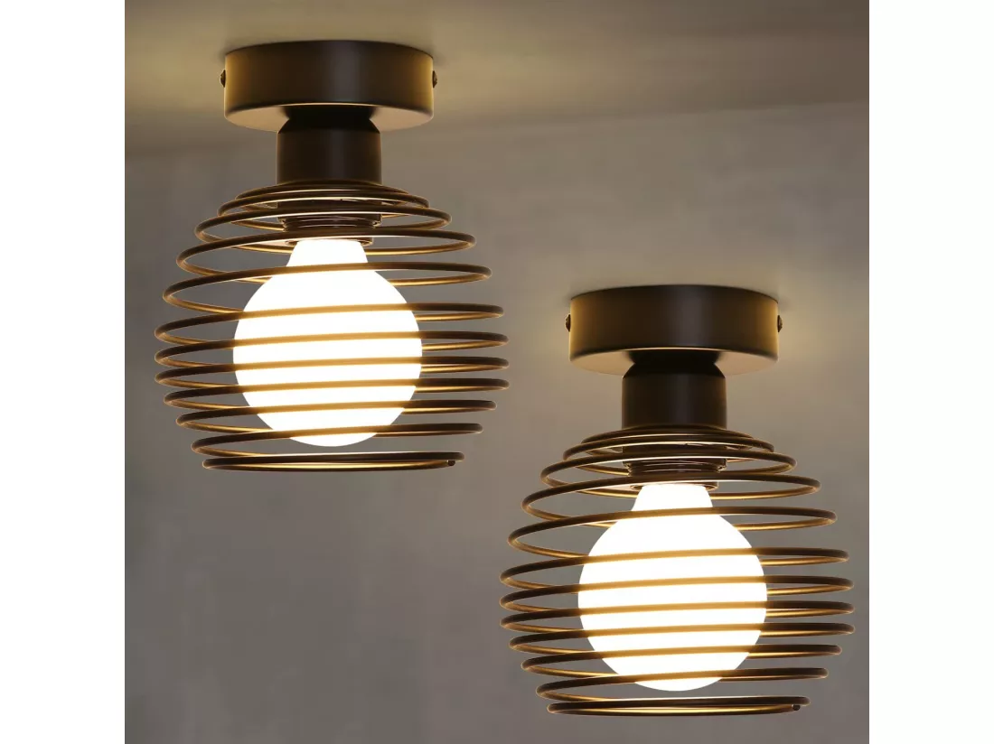 NETTLIFE Plafonnier vintage plafonnier 2 lampes de couloir rétro noir E27 max.40W Sans ampoules