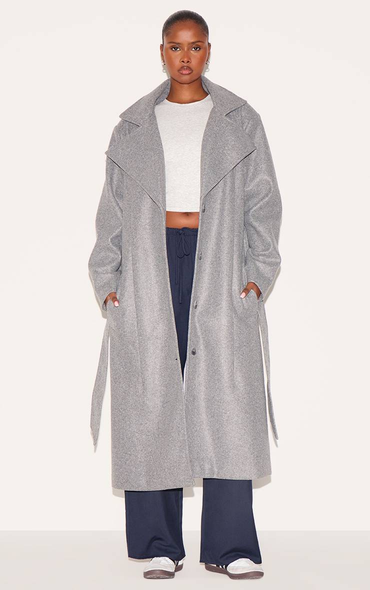 Gris Trench-coat Oversize Effet Laine