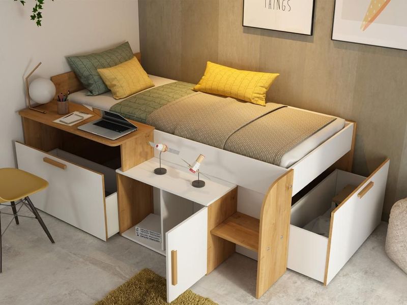 Vente-unique - Combinatiebed - Hout Natuurlijk Licht - Spaanplaat - 1 Plaats - Zonder Matras