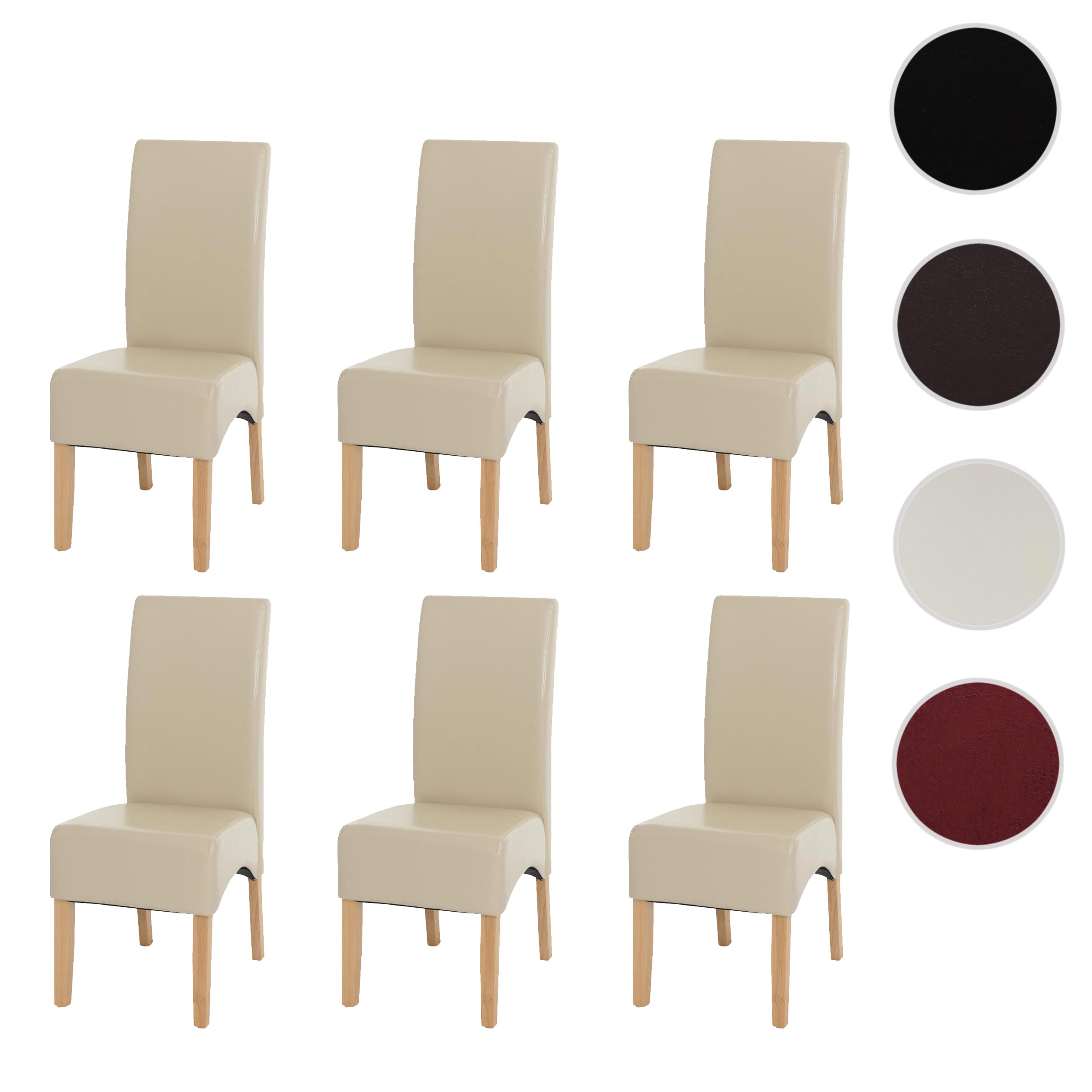 6er-Set Esszimmerstuhl Küchenstuhl Stuhl Crotone, LEDER ~ creme, helle Beine