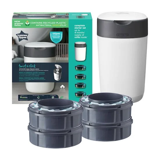 Poubelle à Couches Avancée Twist & Click Starter-Pack, Lot de 4 Recharges    Blanc        de               Tommee Tippee