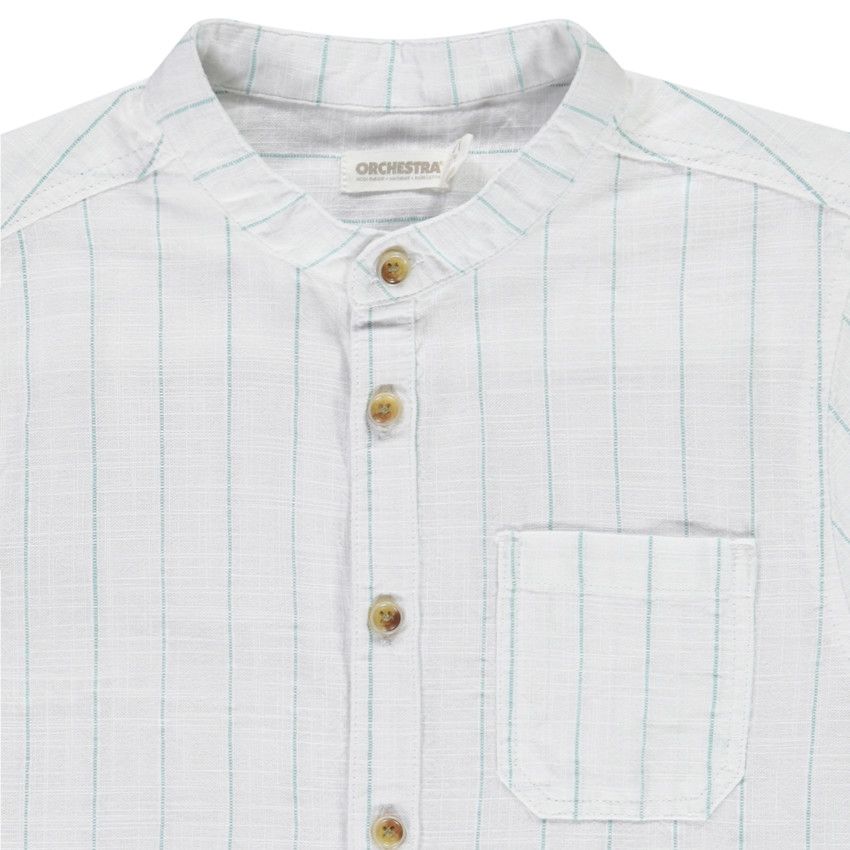 Chemise manches courtes rayée col mao pour garçon - Blanc