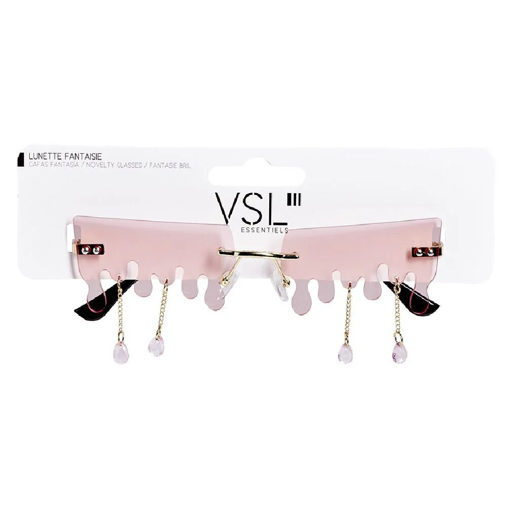 Lunettes fantaisies adulte rose design dégoulinant bijoux pendants