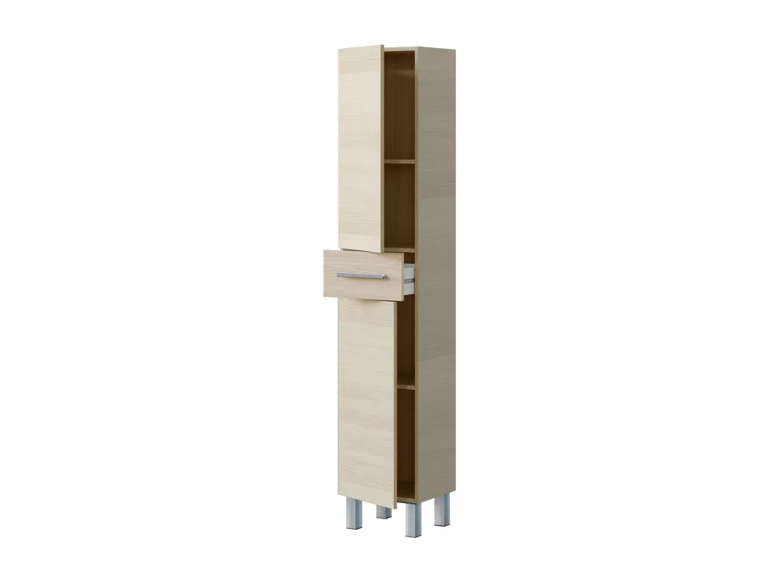 Colonne de salle de bain Wilmington, Élément mural de salle de bain avec 2 portes et 1 tiroir, Armoire haute, 35x31h182 cm, Chêne