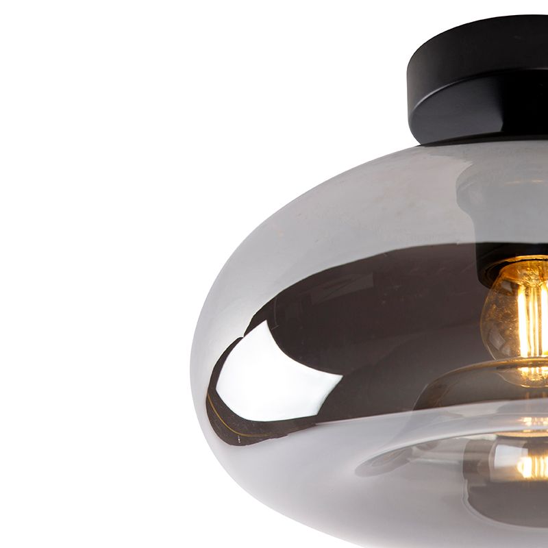 Art Deco plafondlamp zwart met smoke glas - Busa