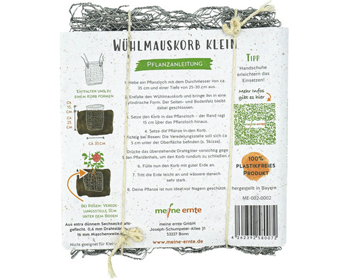 Woelmuisbeschermingsmand, verzinkt, klein, 35 x 40 cm, tegen wortelschade voor bomen, struiken, bollen en rozen, woelmuisbeschermingsnet, 100% plasticvrij