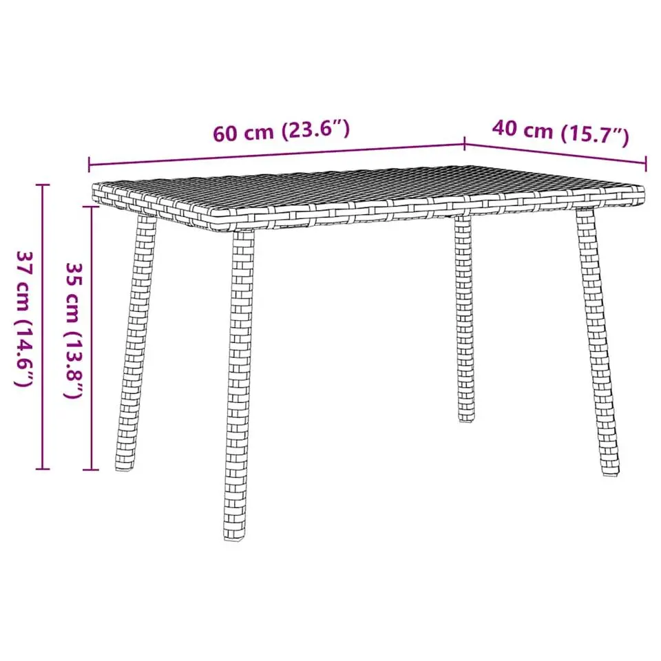 vidaXL - Tuin Salontafel - Grijs - Poly rattan - 60 x 40 x 37 cm
