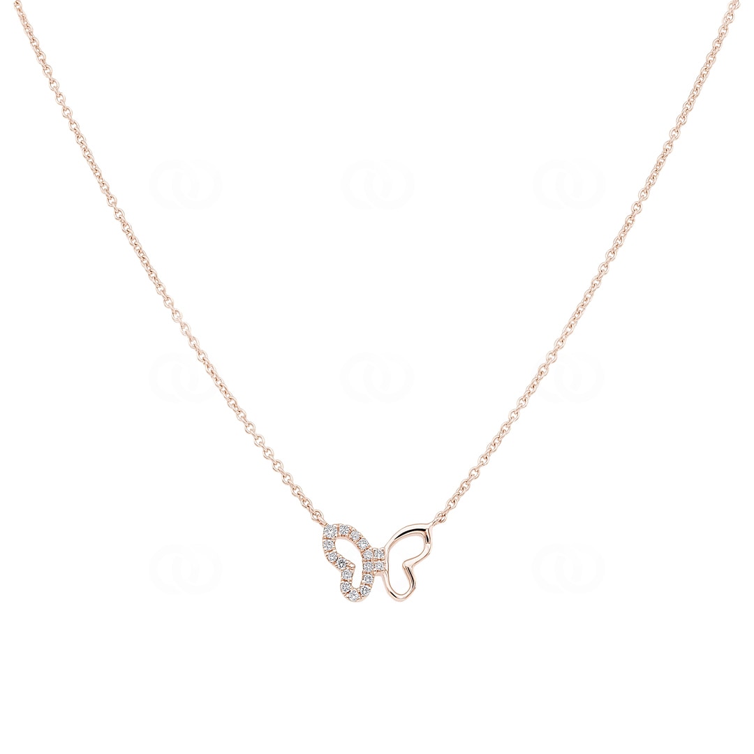 Collier 750/18 K Roségold Schmetterling mit Diamanten 0.04 ct H/si