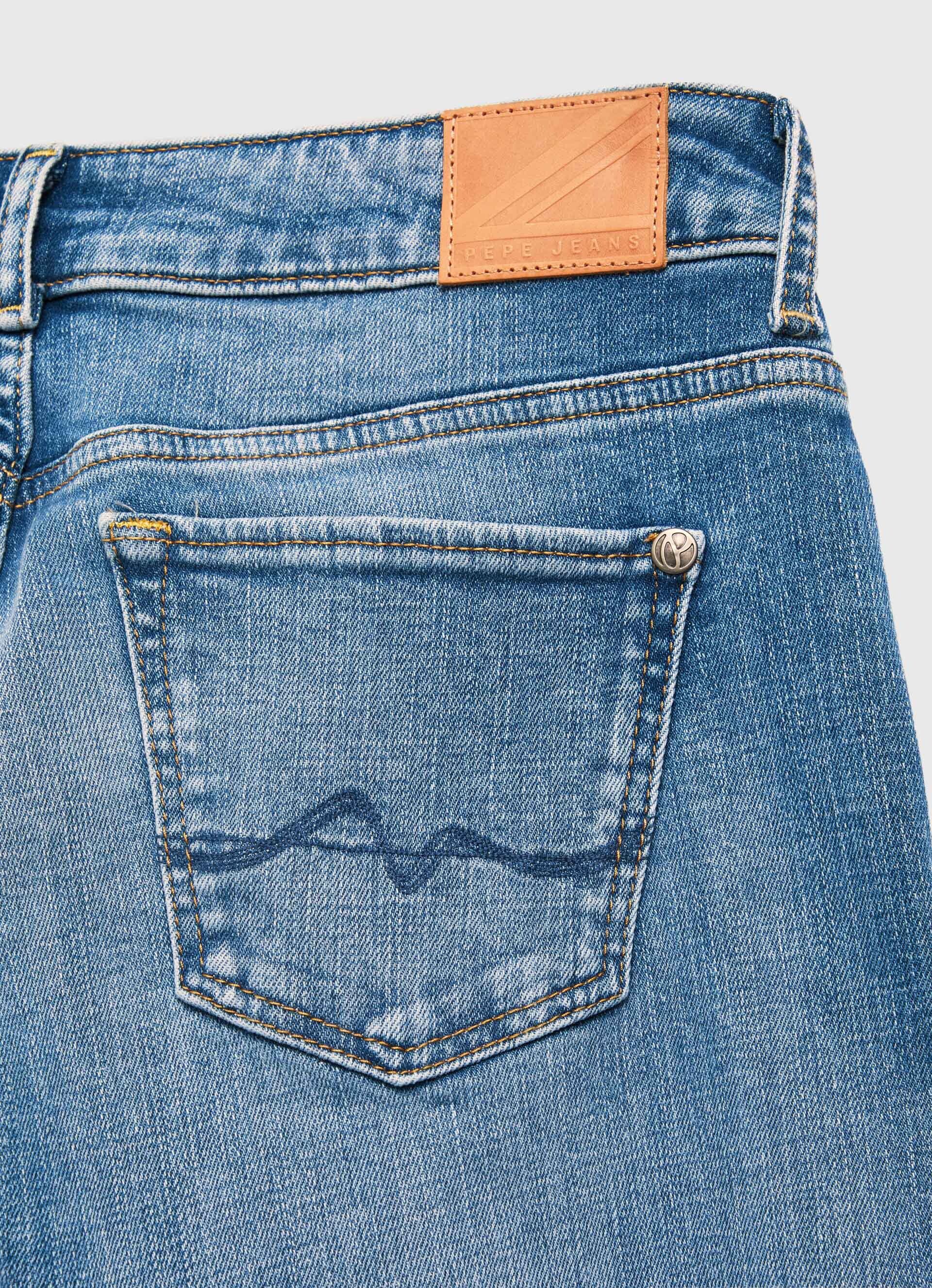 Calça jeans Amy Fit Flare com tira inferior - jeans