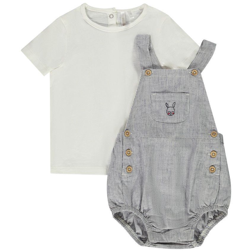 Ensemble salopette bloomer + t-shirt uni pour bébé - Bleu marine
