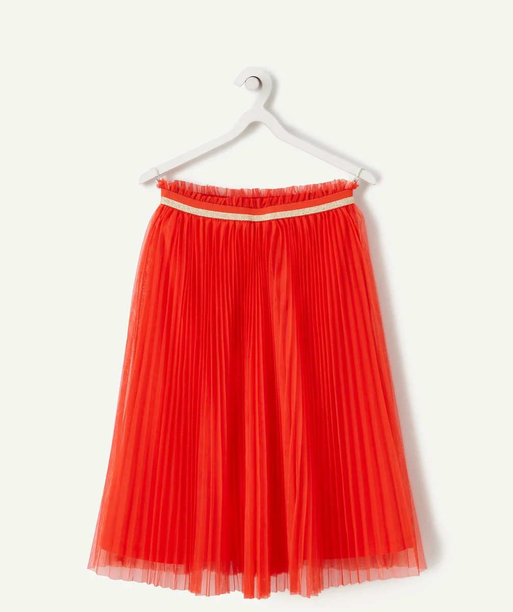 JUPE LONGUE FILLE ROUGE EN TULLE PLISSÉE