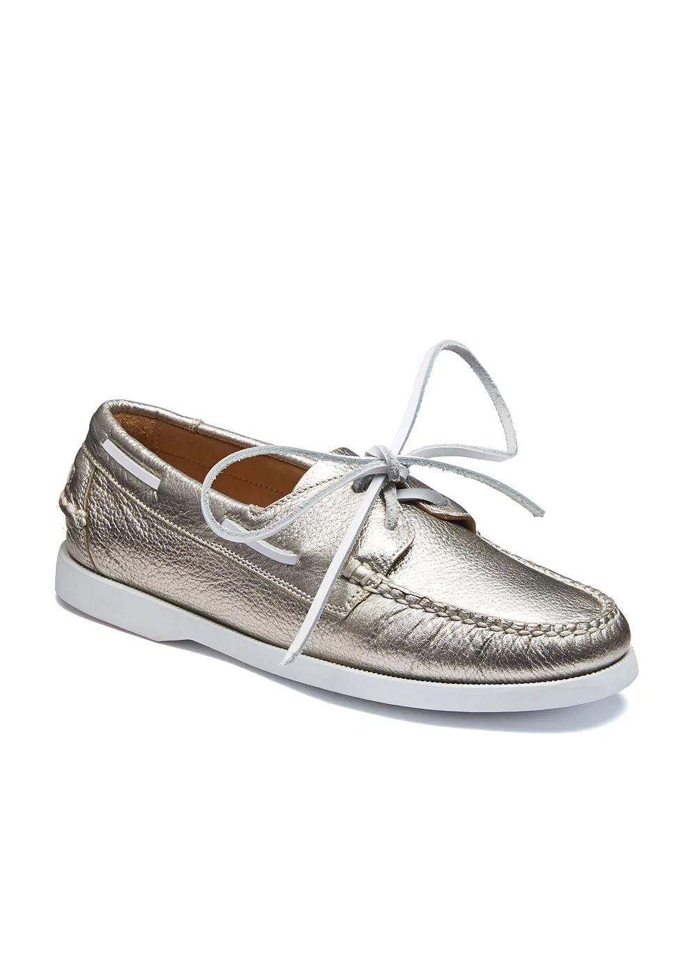 BOAT SHOE CUIR METALLISE ARGENT