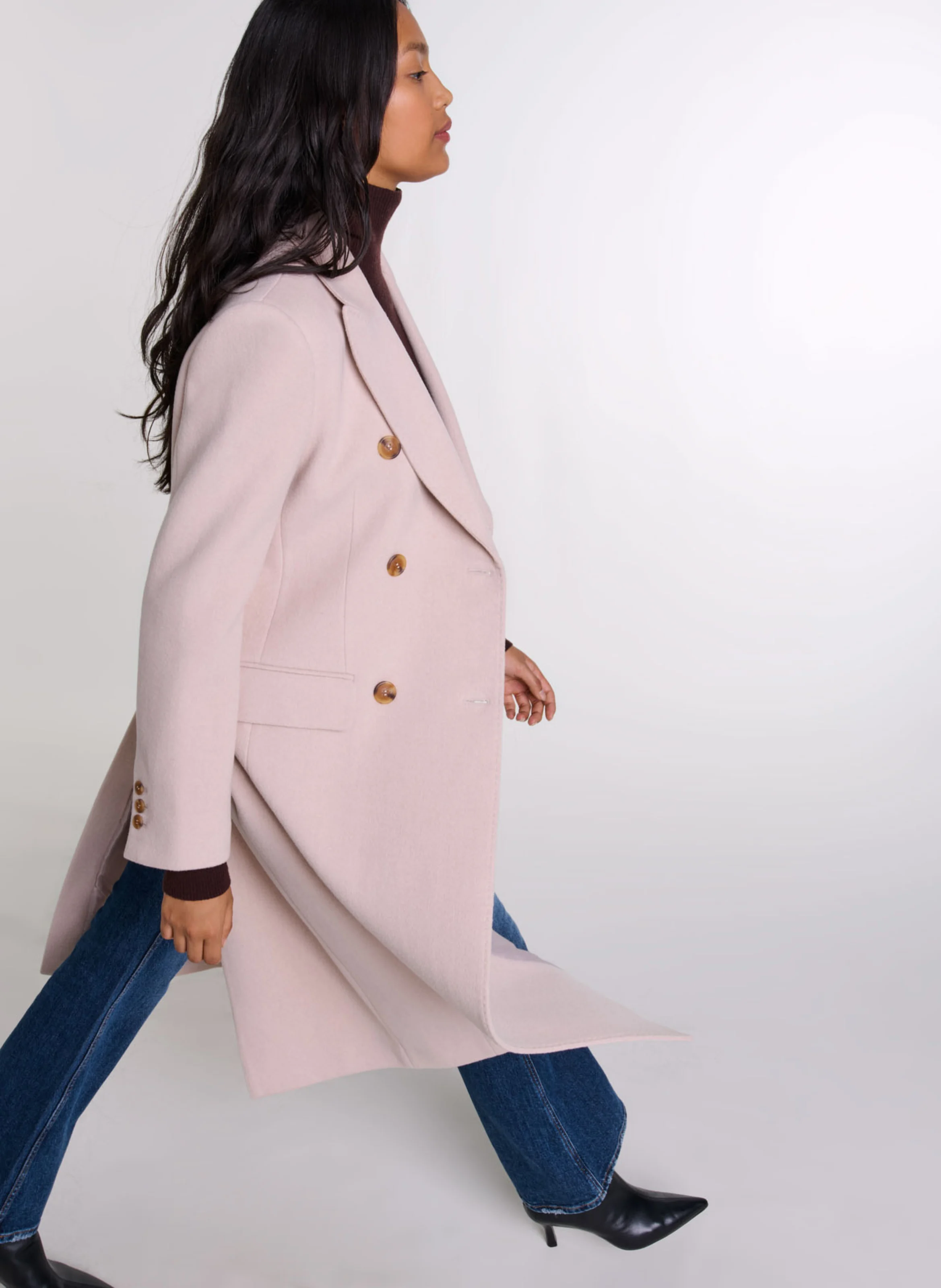 Manteau col tailleur en laine mélangée | Blanc