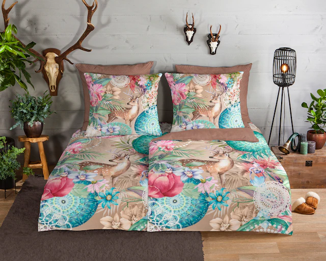 hip Wendebettwäsche »Hebe« 2 Stk. tlg. Biber, 135x200, Warm, Weich, Wendeoptik, Reissverschluss, Reh, Sand