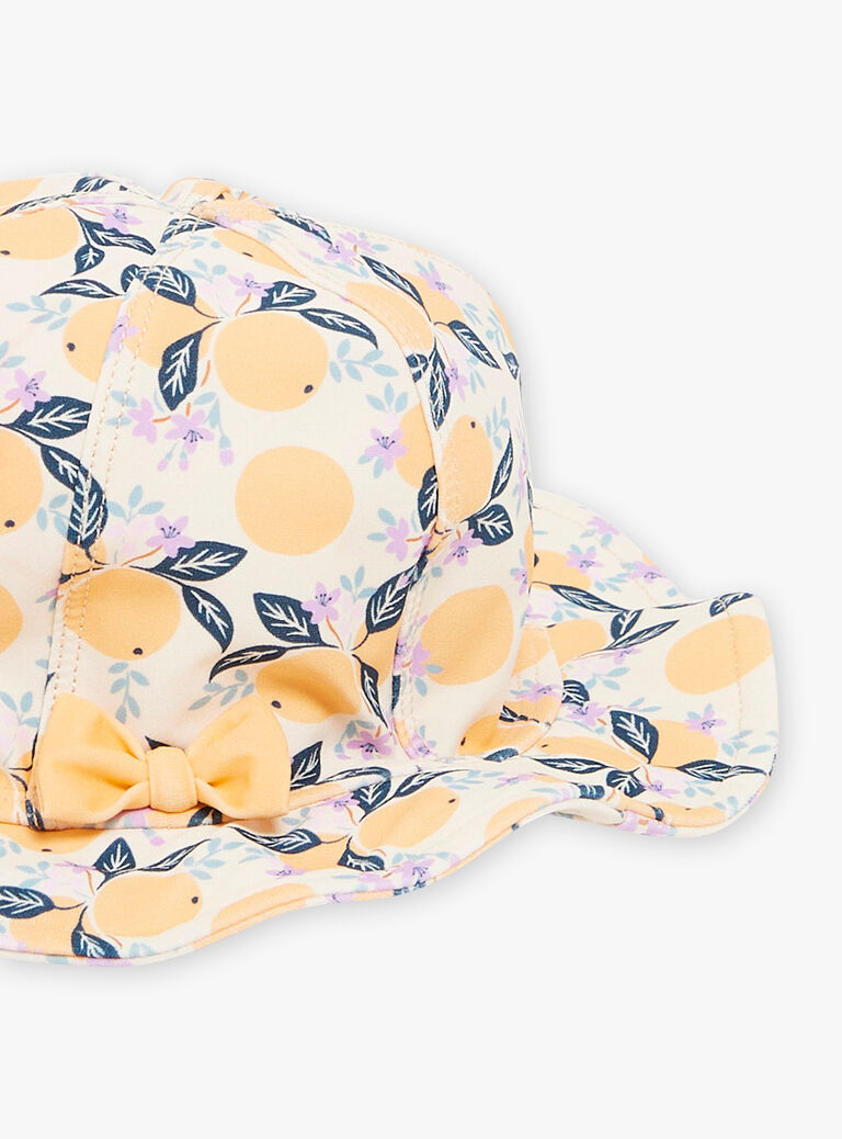 Chapeau de bain volanté orange et bleu à imprimé clémentines
