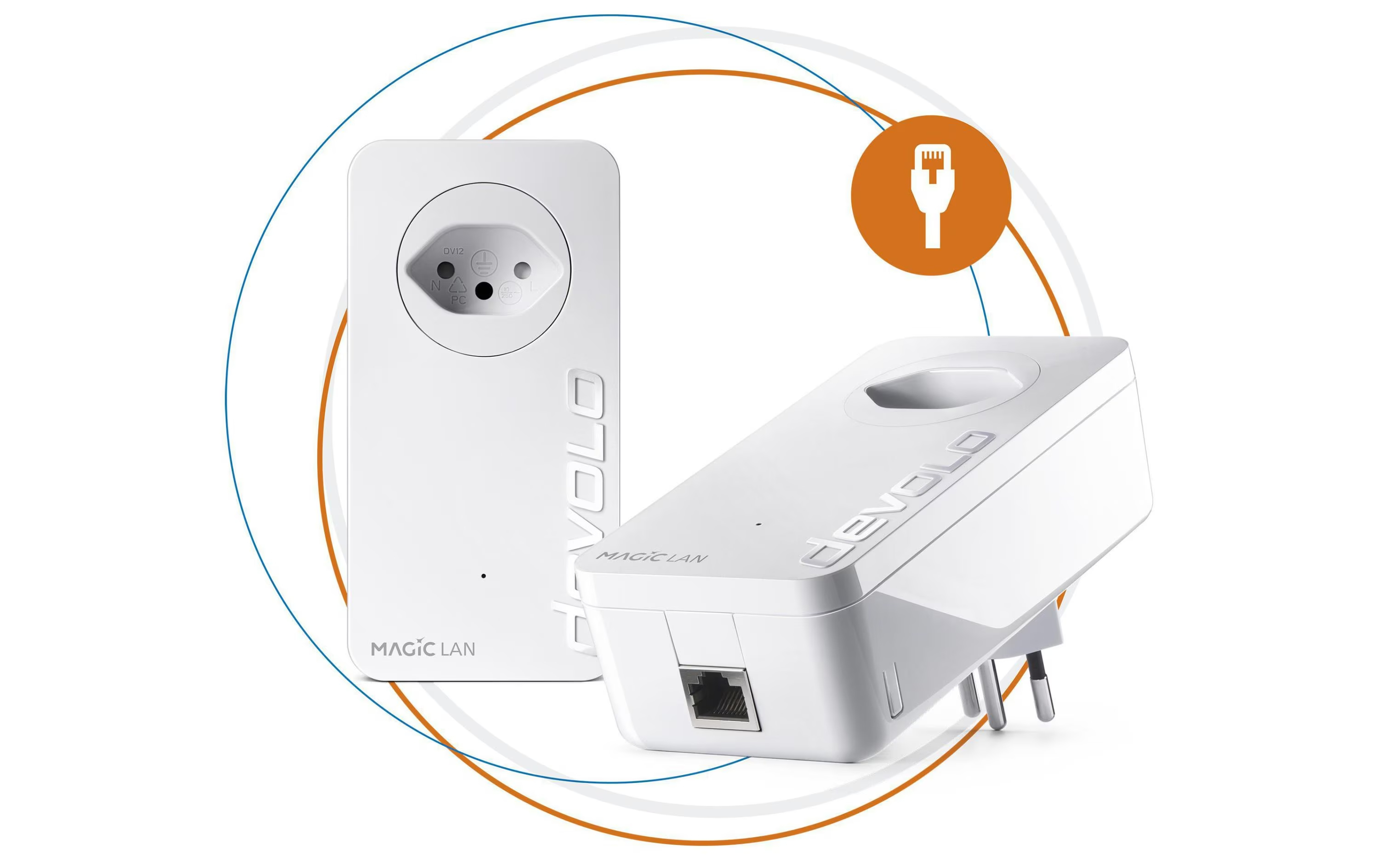 (2er Set) (1200Mbit/s) Magic 1 LAN 1-1-2 Gigabit Netzwerk Erweiterung Powerline Adapter mit Steckdose und RJ45 (8298) - Weiss
