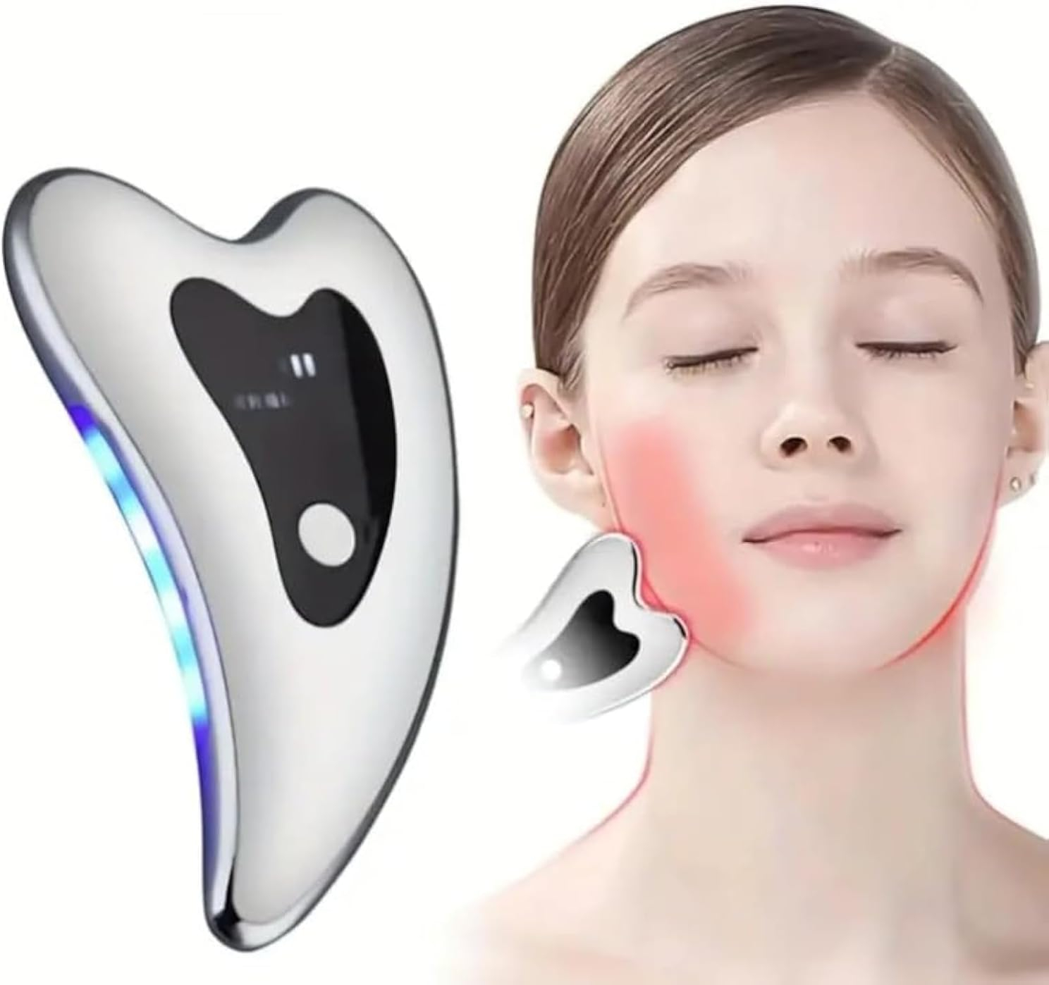 Elektrisches USB Gesicht Massage Gerät Gua Sha Wärme Beauty Schaber - Weiss