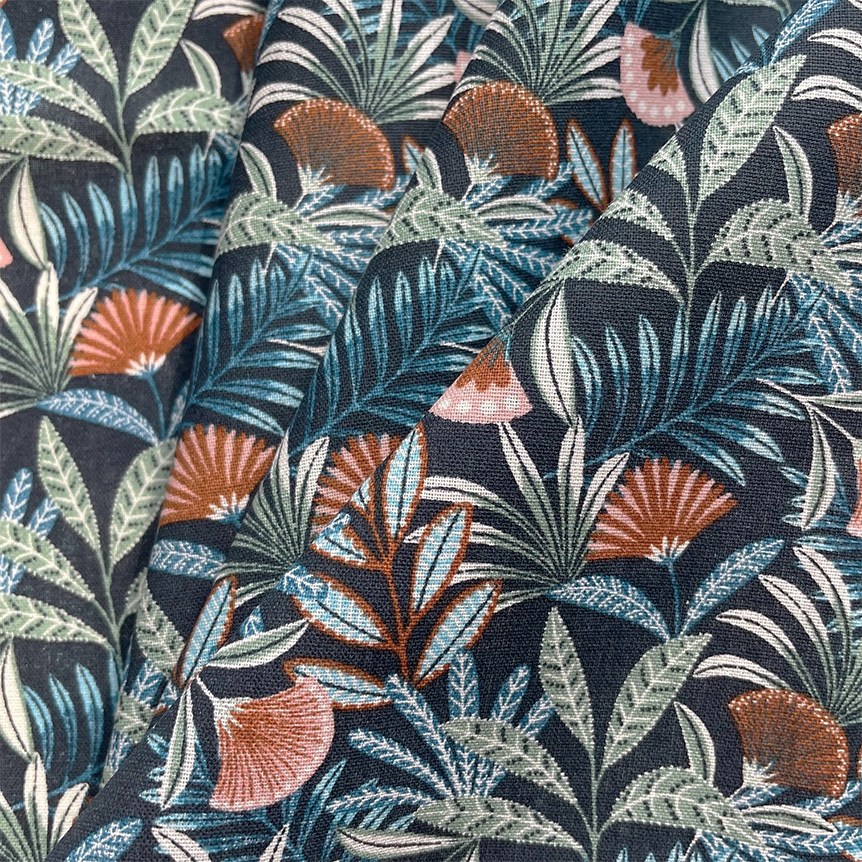Tissu Coton Au Mètre Ex2511 Palmeraie Marine