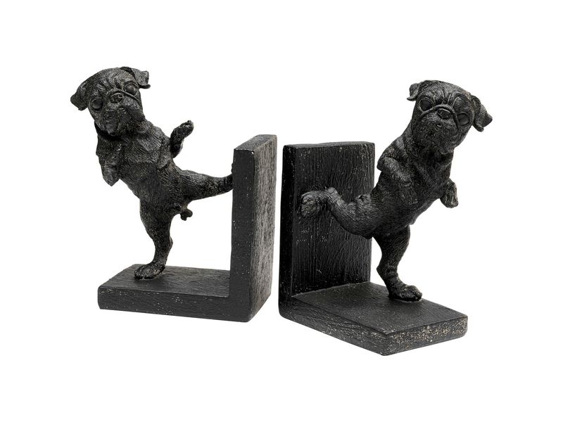 Kare Buchstütze Dancing Dogs 2er Set, Schwarz Buchstützen für das Bücherregal