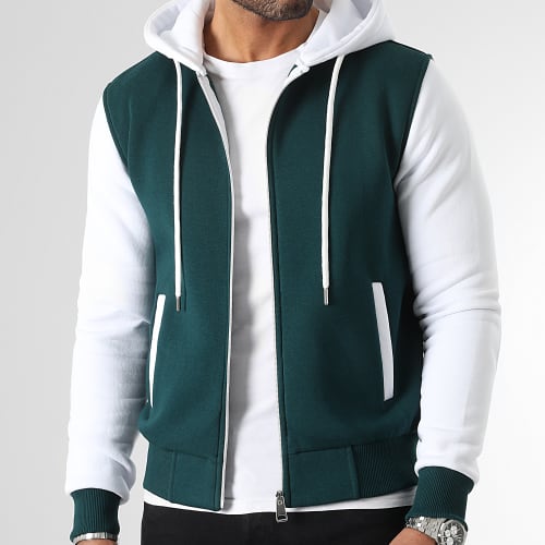 Veste Teddy Zippée A Capuche 2955 Vert Blanc