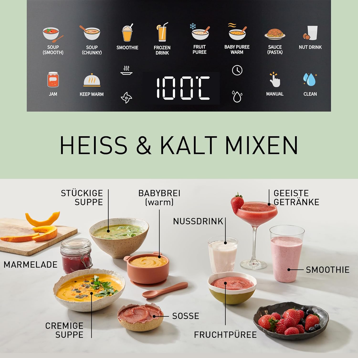 Panasonic MX-HG4401KXE Standmixer & Suppenbereiter,2 l, 800 W, Leiser Mixer,Heiß & Kalt, 9 Automatikprogramme, 10 Geschwindigkeitsstufen, Timer, Warmhalten, Automatische Reinigung, Schwarz & Roségold