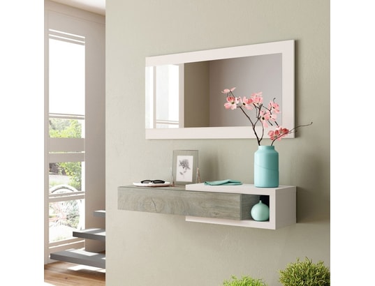 PEGANE - Meuble d'entrée réversible avec miroir et 1 tiroir.