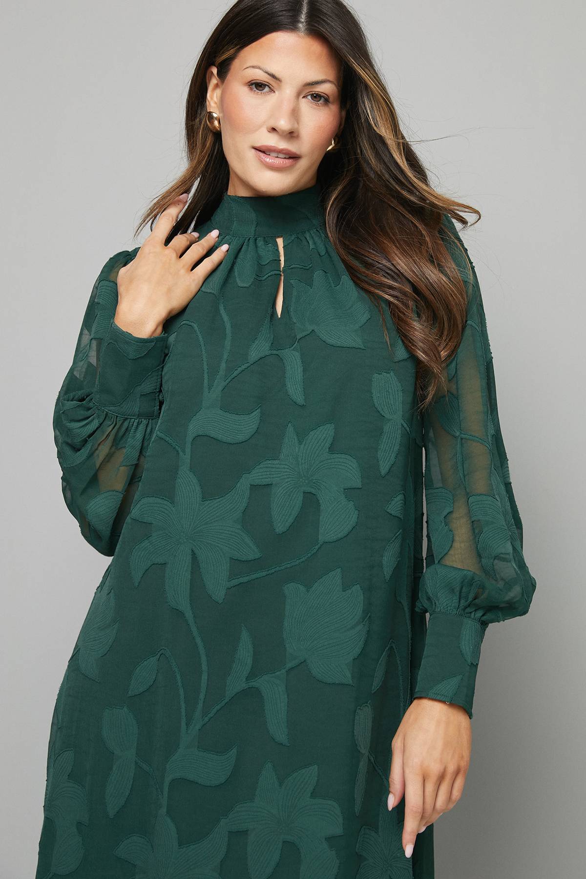 Wallis Robe Midi Col Montant Jacquard à Dos Noué