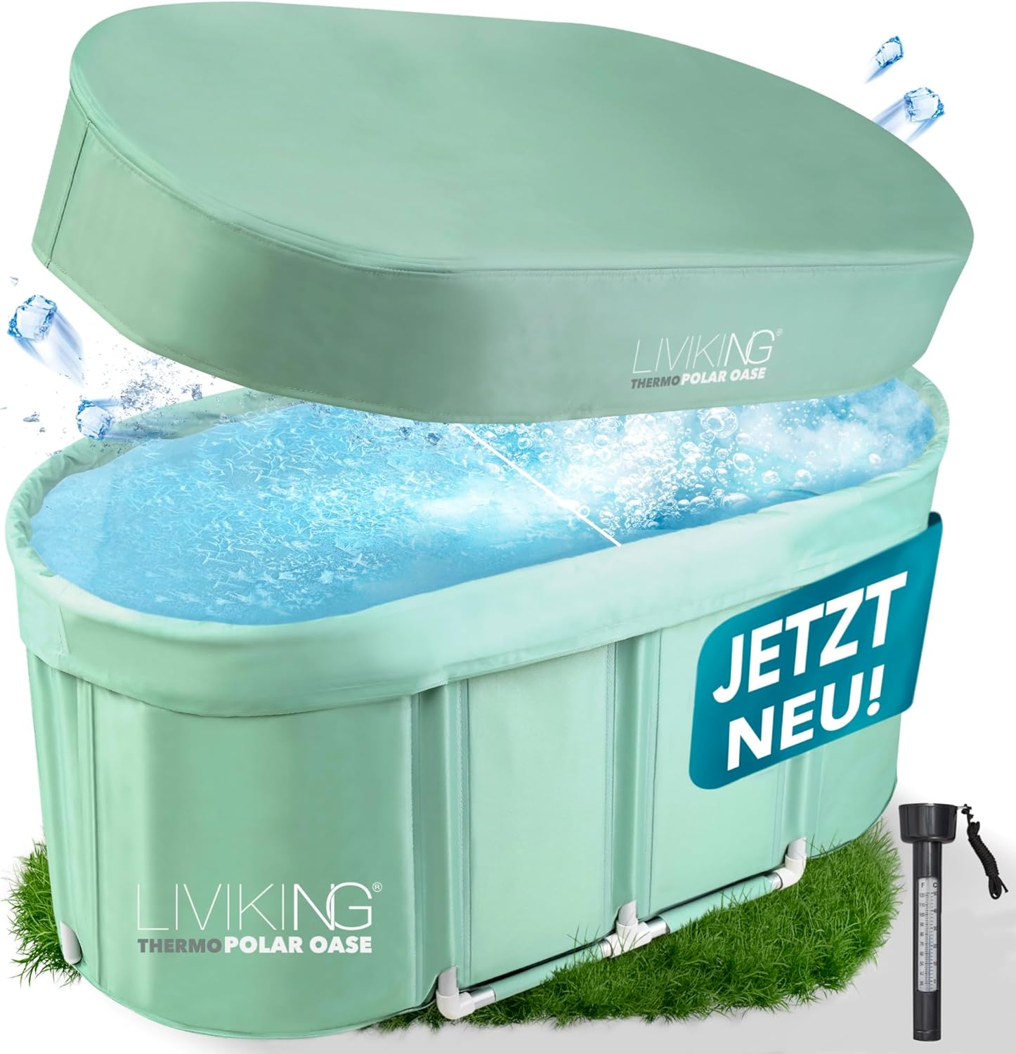 Eisbad + Faltbare Badewanne Erwachsene [120 cm - 2in1 KOMFORT KOMPLETTSET] Eisbaden Tonne, Mobile Badewanne Outdoor & Eistonne – Jetzt Eintauchen! (Klassisch, Eukalyptus Grün)