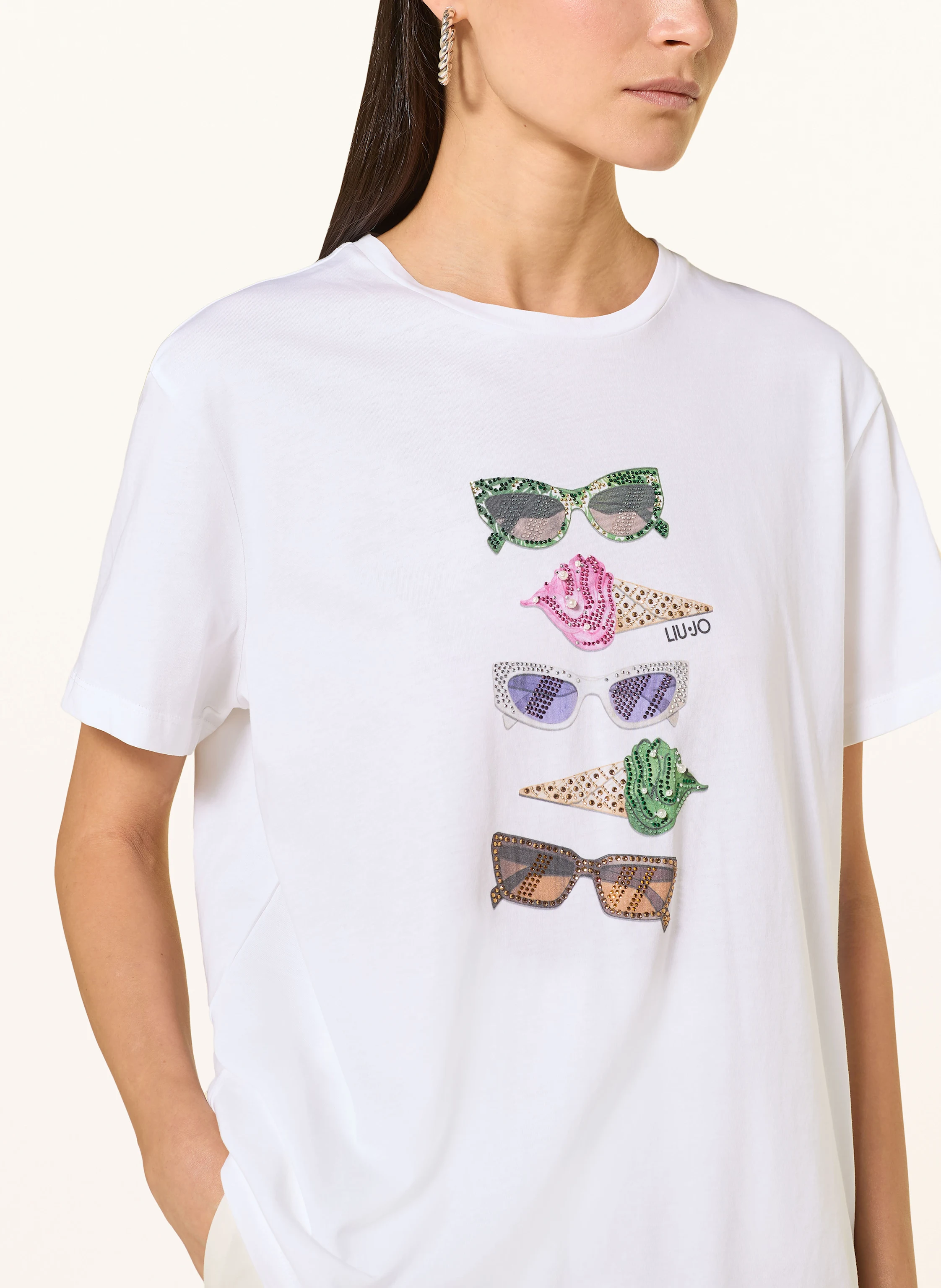 LIU JO T-Shirt mit Schmucksteinen und Schmuckperlen